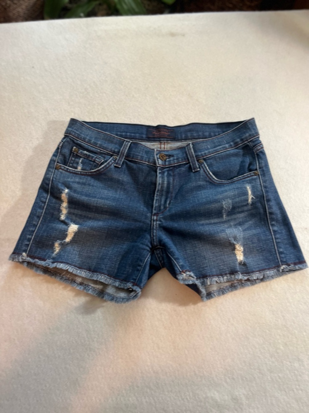 James Jeans Dark Blue Distressed Frayed Denim Cutoff Shorts size 26